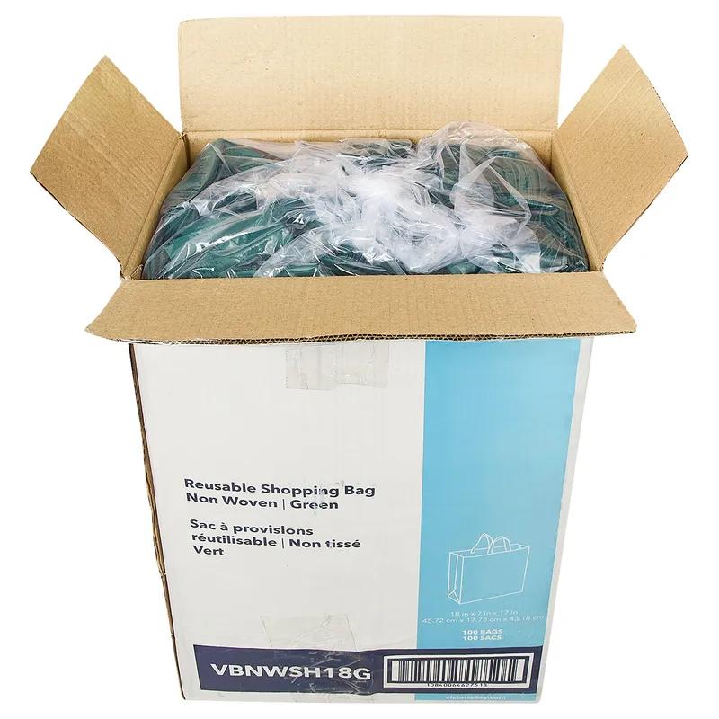 Victoria Bay Bag 18X7X17 IN Non-Woven Polypropylene (NWPP) Green Printed With Open Bottom Closure Reusable 100/Case
