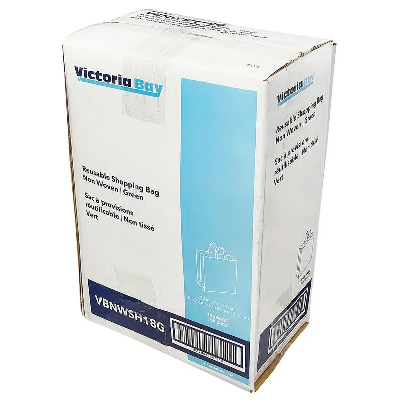 Victoria Bay Bag 18X7X17 IN Non-Woven Polypropylene (NWPP) Green Printed With Open Bottom Closure Reusable 100/Case