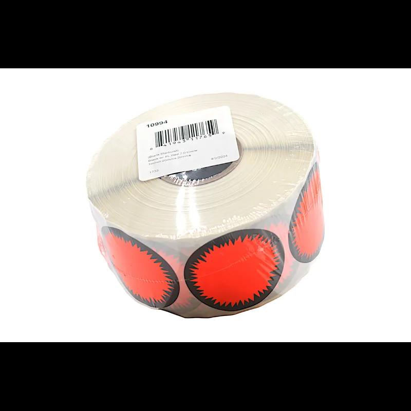 Blank Promo Write In Label 2 IN Black Fluorescent Red Starburst Circle 1000 Count/Roll 20 Rolls/Case 20000 Count/Case