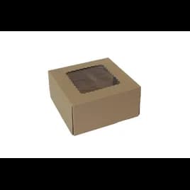 Bakery Box 8X8X4 IN Paperboard Kraft 4 Corner Front Load 1-Piece Automatic With Window 150/Case