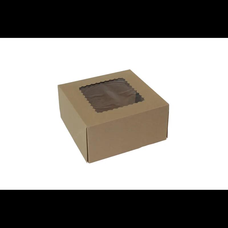 Bakery Box 8X8X4 IN Paperboard Kraft 4 Corner Front Load 1-Piece Automatic With Window 150/Case