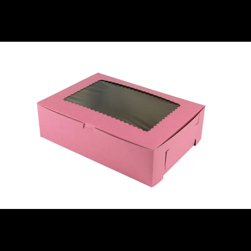 Bakery Box 10X10X4 IN Paperboard Strawberry Corner Lock 1-Piece With Window 100/Case