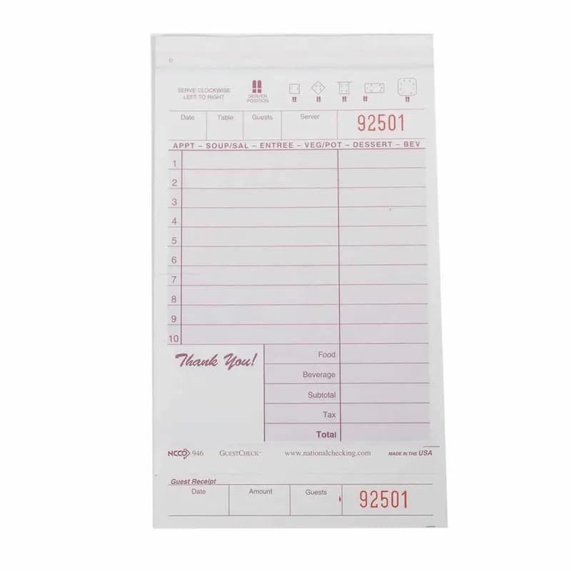 Guest Check 4.25X7.25 IN Paper Maroon Medium-Wide 2-Part Carbonless Shrink Wrapped 2000/Case
