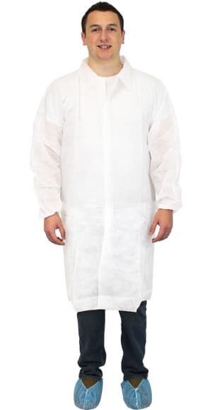 PolyLite® Lab Coat Large (LG) White PP No Pockets Elastic Wrists 30/Case