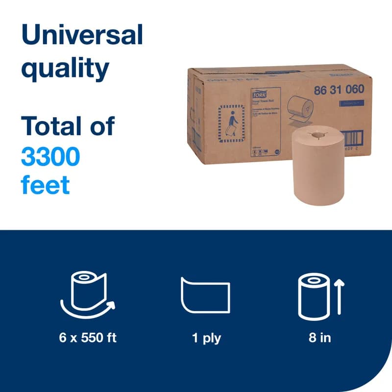 H86 Roll Paper Towel 8IN X550FT Natural Embossed Controlled Refill 1 Count/Pack 6 Packs/Case 6 Count/Case