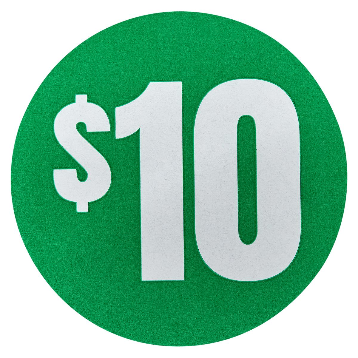 $10 Price Spot Label Green White 1/Roll