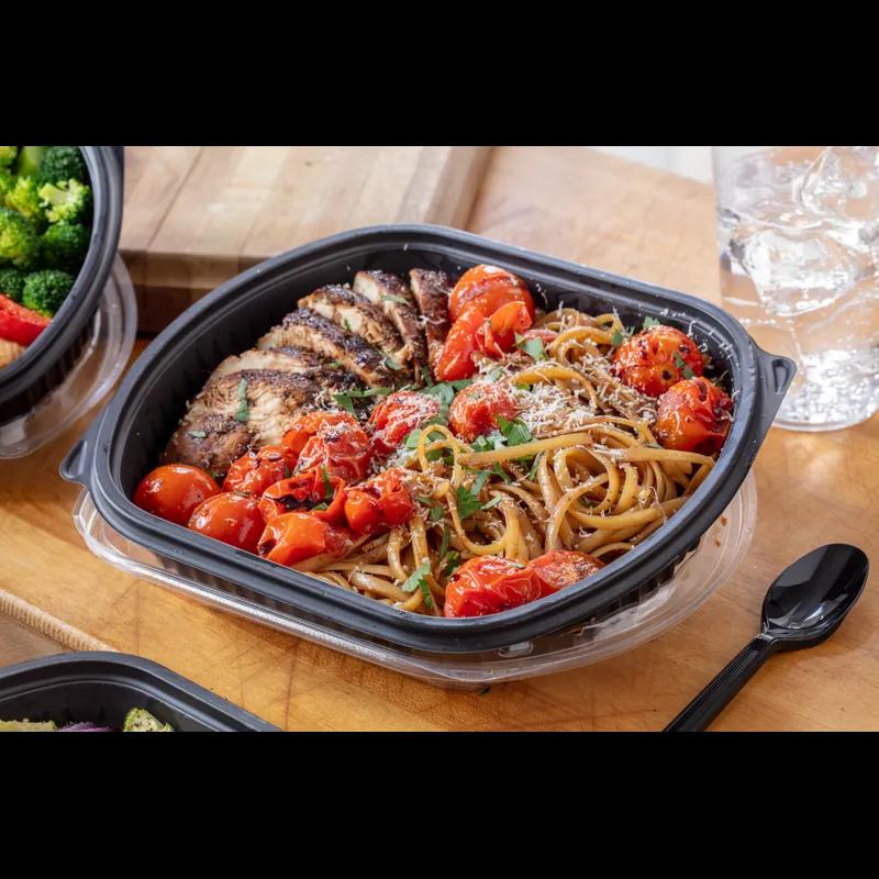 MealMaster® Take-Out Container Base Large (LG) 9.375X8X1.5 IN MFPP Black Rectangle 250/Case