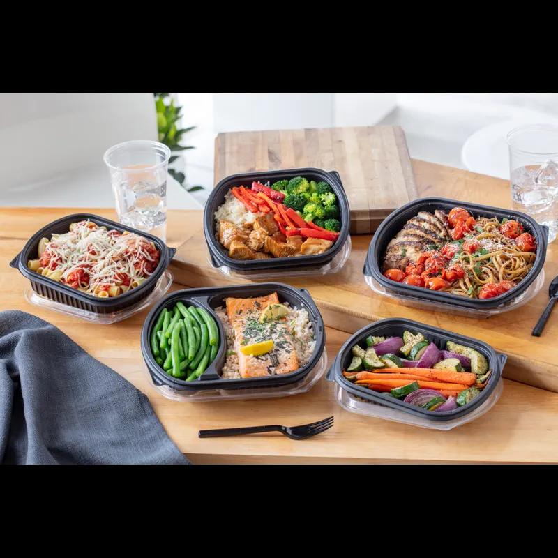 MealMaster® Take-Out Container Base Large (LG) 9.375X8X1.5 IN MFPP Black Rectangle 250/Case