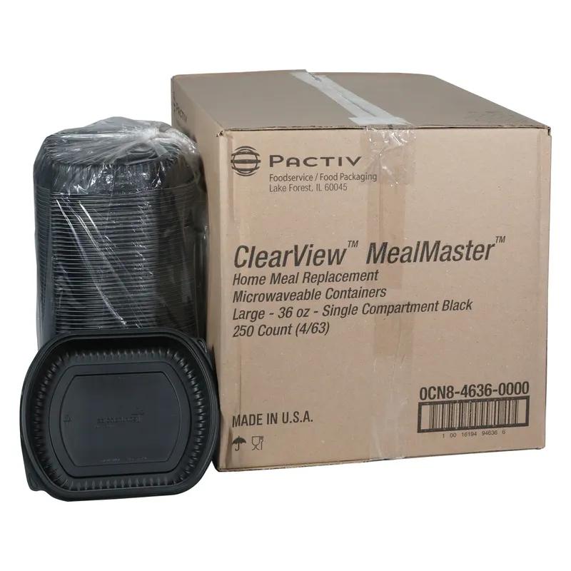 MealMaster® Take-Out Container Base Large (LG) 9.375X8X1.5 IN MFPP Black Rectangle 250/Case