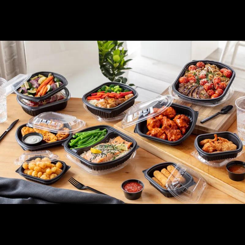 MealMaster® Take-Out Container Base Large (LG) 9.375X8X1.5 IN MFPP Black Rectangle 250/Case