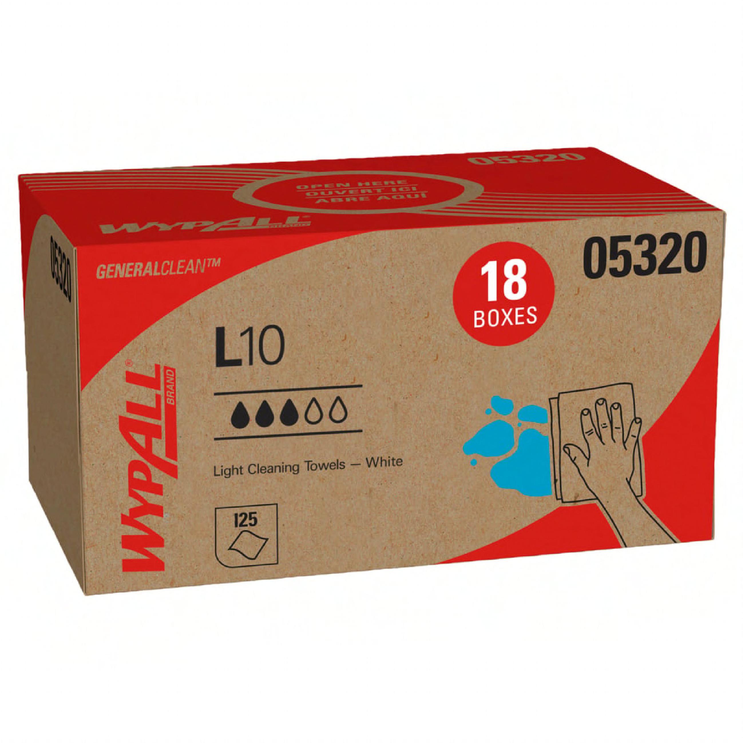 WypAll® L10 General Purpose Wipe 9X10.25 IN 1 White Pop-Up Box Utility 125 Count/Box 18 Box/Case 2250 Count/Case