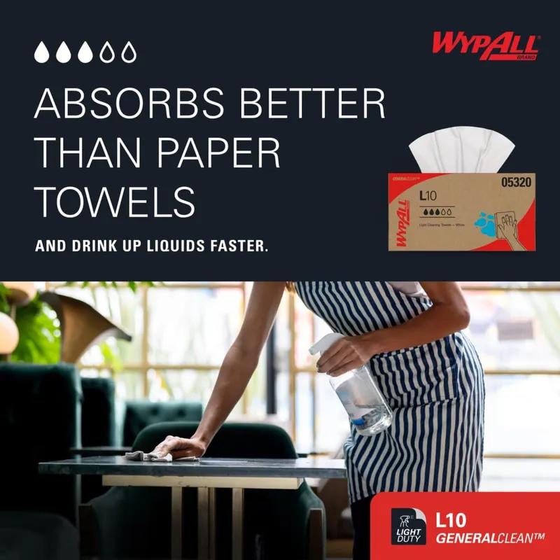WypAll® L10 General Purpose Wipe 9X10.25 IN 1 White Pop-Up Box Utility 125 Count/Box 18 Box/Case 2250 Count/Case