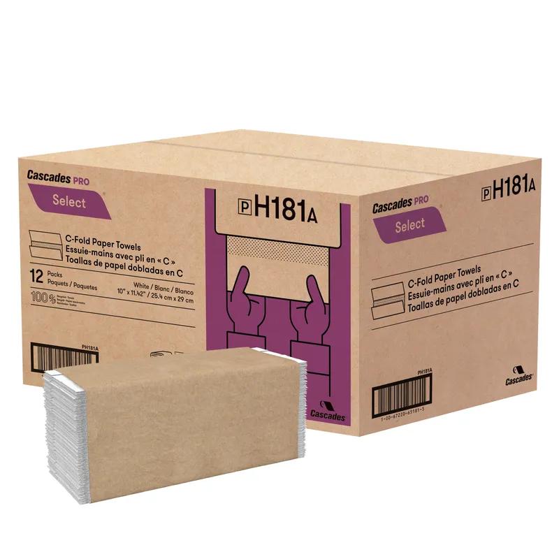 Cascades PRO Folded Paper Towel White C-Fold 198 Sheets/Pack 12 Packs/Case 2377 Count/Case