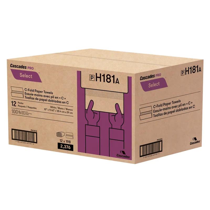 Cascades PRO Folded Paper Towel White C-Fold 198 Sheets/Pack 12 Packs/Case 2377 Count/Case