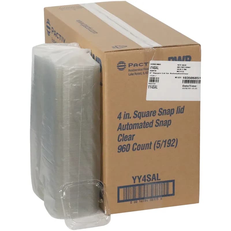 Lid Flat 4X4X0.5 IN PET Clear Square For Container 960/Case