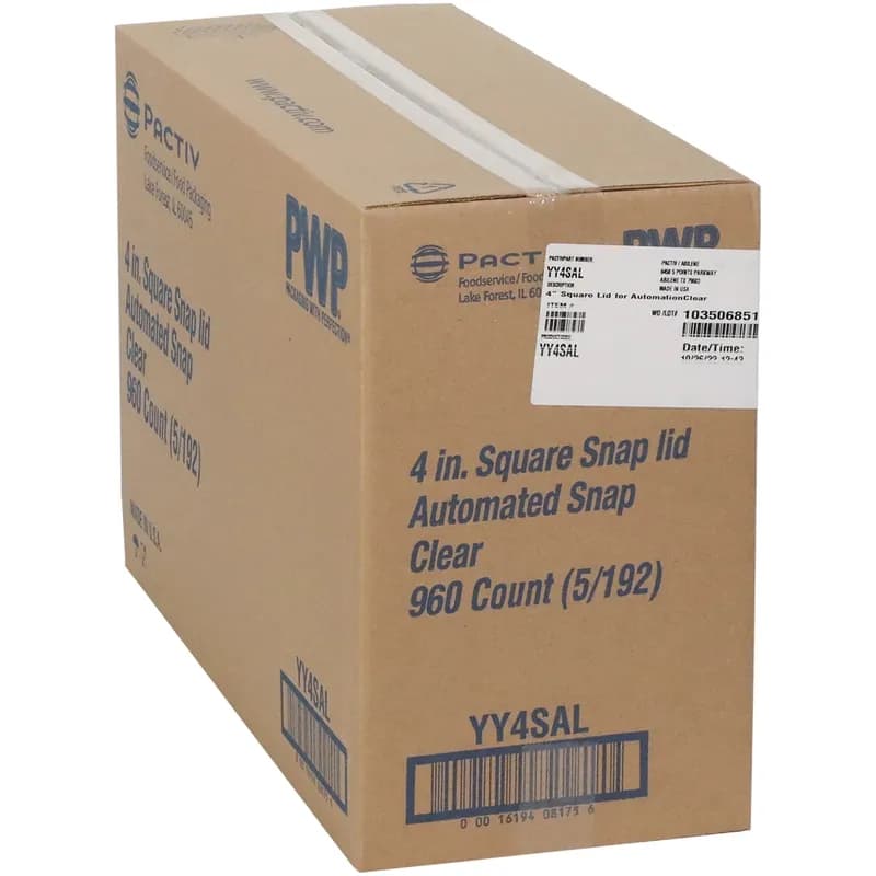 Lid Flat 4X4X0.5 IN PET Clear Square For Container 960/Case