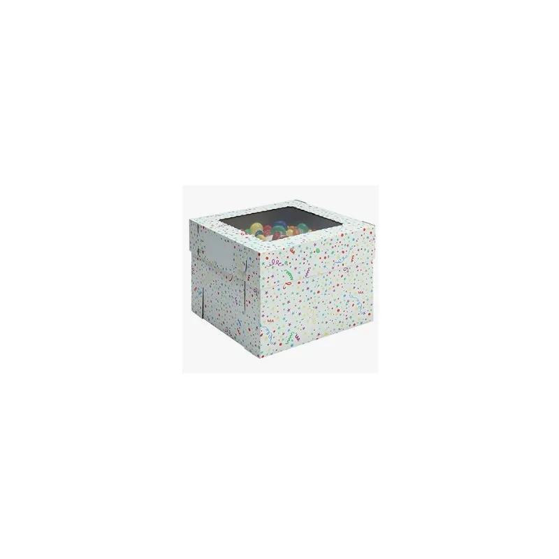 Cake Box 12X12X8 IN White Kraft E-Flute With Window 25/Case