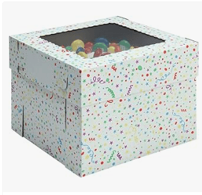 Cake Box 12X12X8 IN White Kraft E-Flute With Window 25/Case
