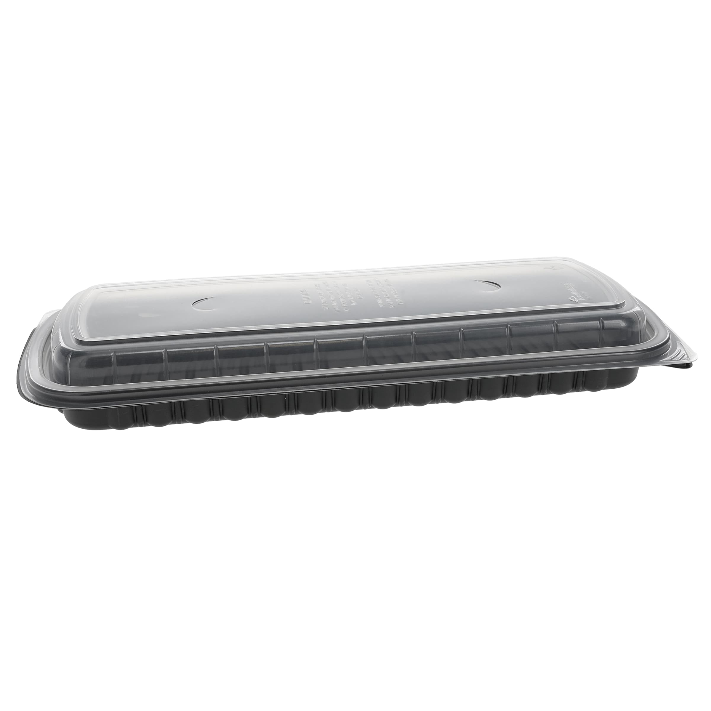 Full Slab Rib Take-Out Container Base & Lid Combo With Polypropylene (PP) Lid 41.9 OZ MFPP PP Black Clear 80/Case
