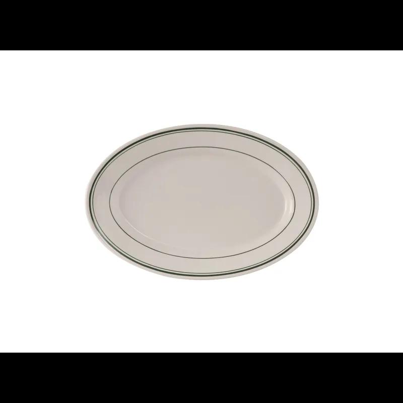 Green Bay Platter 8.25X5.75 IN China Eggshell Green Oval Banded Fully Vitrified 36/Case