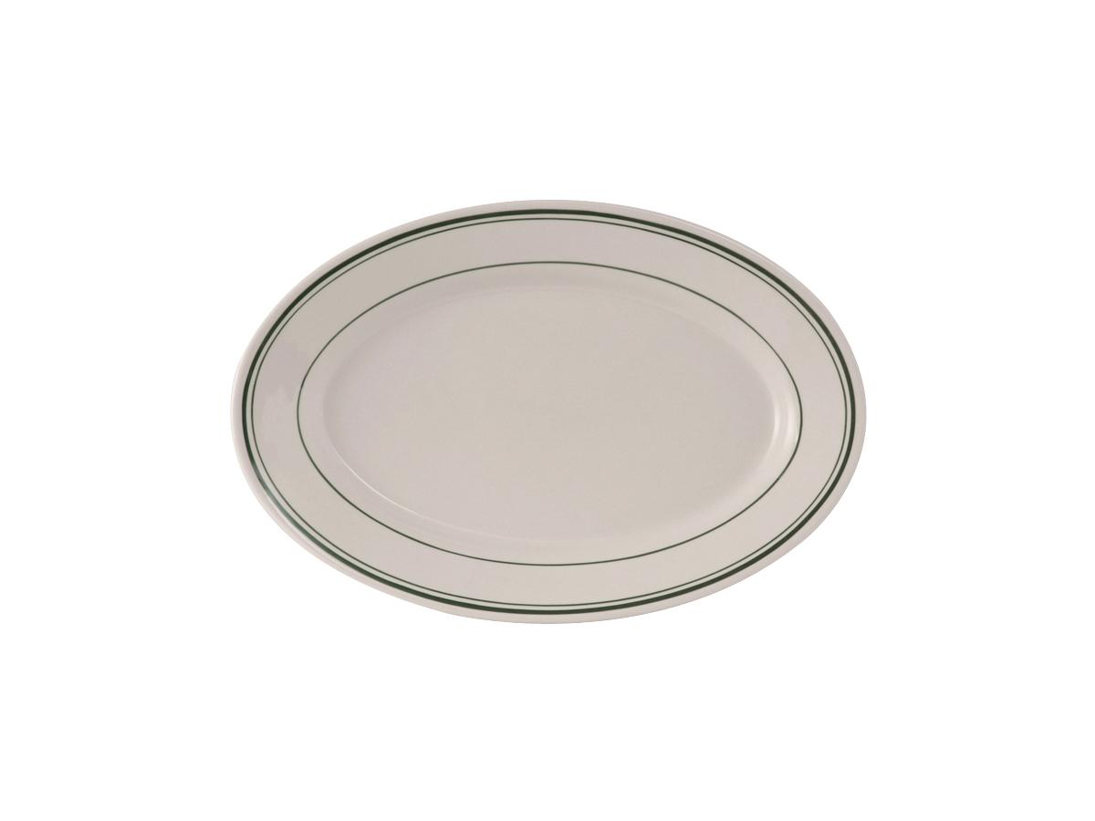 Green Bay Platter 8.25X5.75 IN China Eggshell Green Oval Banded Fully Vitrified 36/Case
