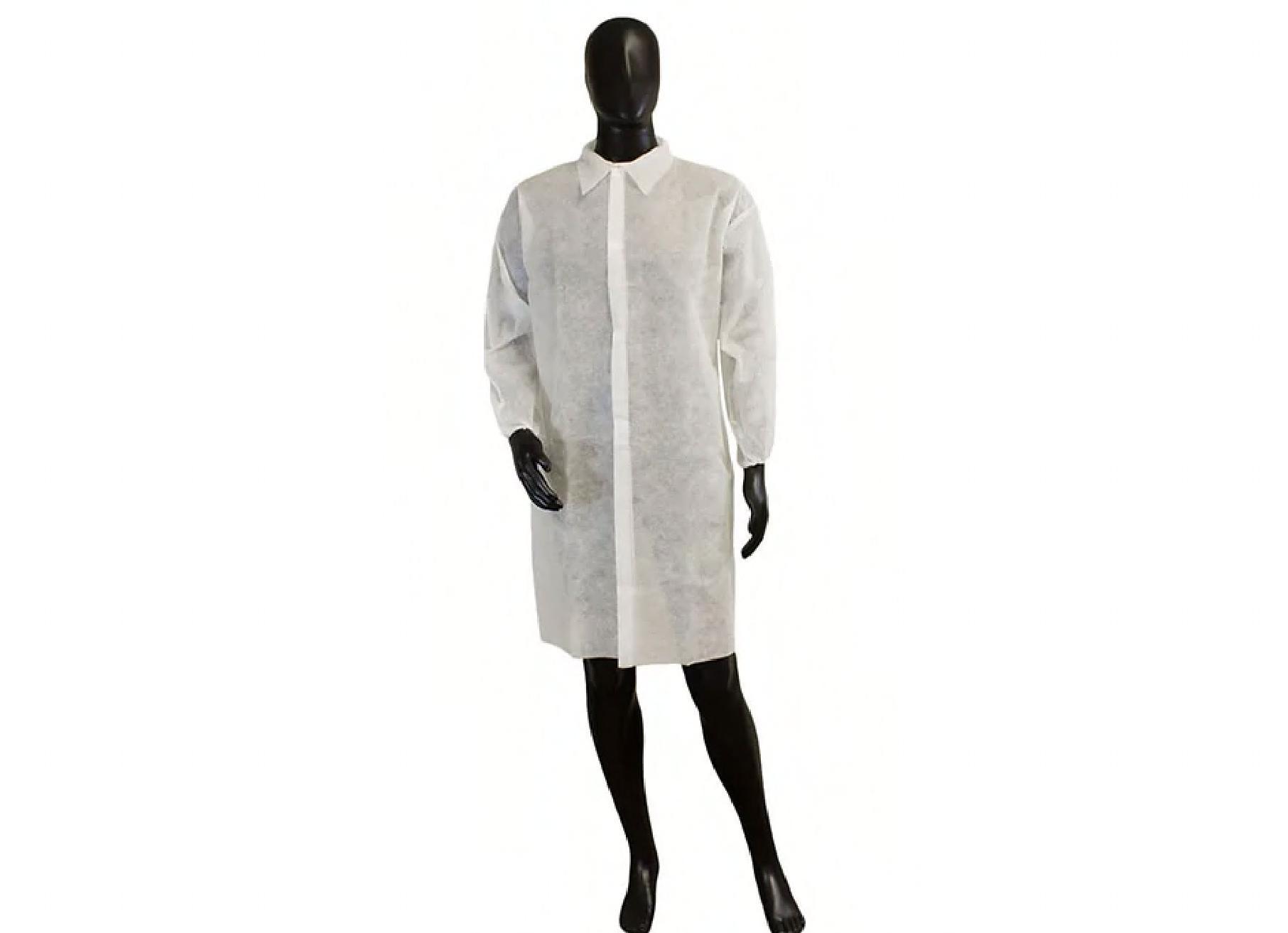 Lab Coat XL 44 IN White PP No Pockets Hook & Loop Backing With Elastic Wrist 50/Case