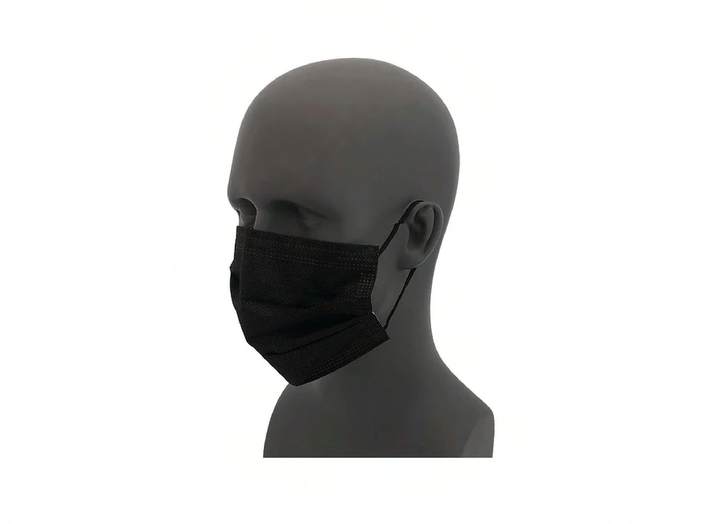 Mask Black Ear Loop Pleated 50/Box