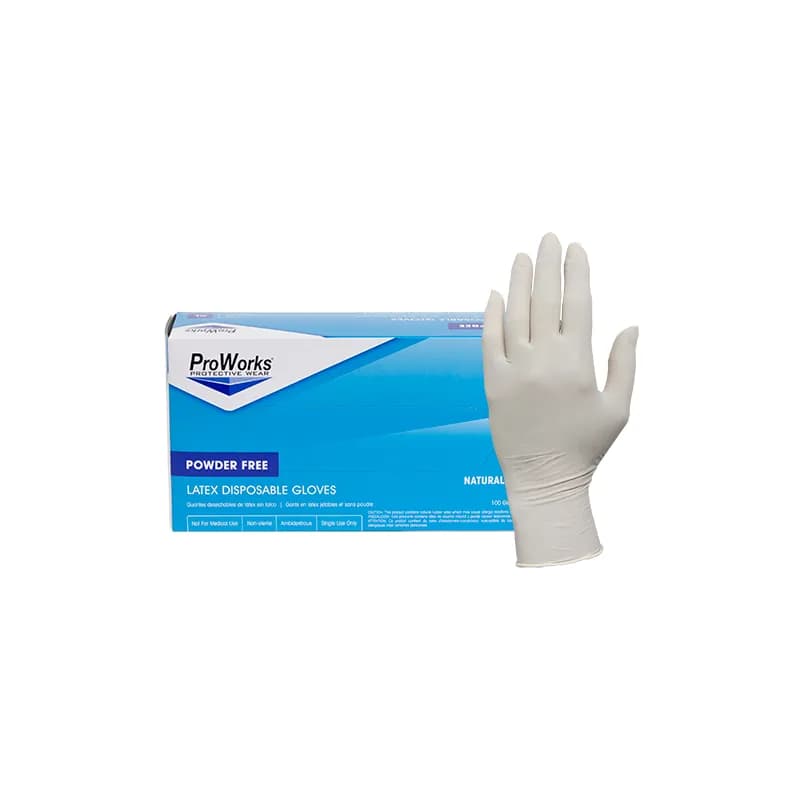ProWorks® Industrial Gloves Medium (MED) Natural 5MIL Micro Texture Latex Powder-Free 100 Count/Box 10 Box/Case