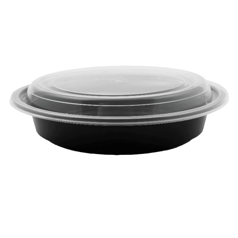 Victoria Bay Take-Out Container Base & Lid Combo 16 OZ Plastic Black Clear Round Microwave Safe 150/Case