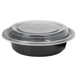 Victoria Bay Take-Out Container Base & Lid Combo 16 OZ Plastic Black Clear Round Microwave Safe 150/Case