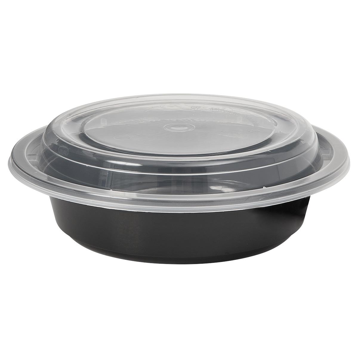 Victoria Bay Take-Out Container Base & Lid Combo 16 OZ Plastic Black Clear Round Microwave Safe 150/Case