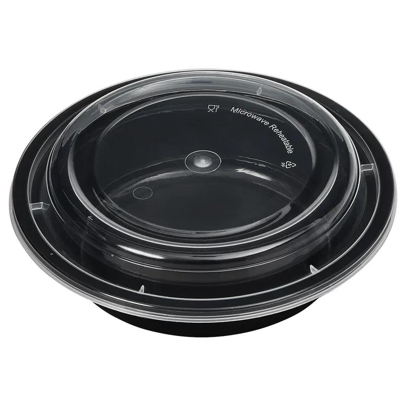 Victoria Bay Take-Out Container Base & Lid Combo 16 OZ Plastic Black Clear Round Microwave Safe 150/Case