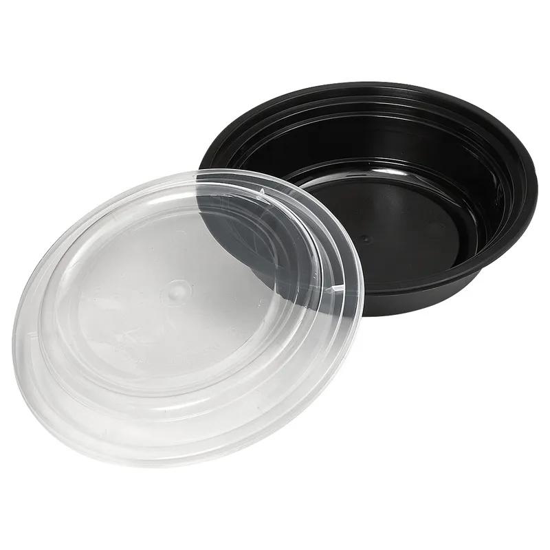 Victoria Bay Take-Out Container Base & Lid Combo 16 OZ Plastic Black Clear Round Microwave Safe 150/Case