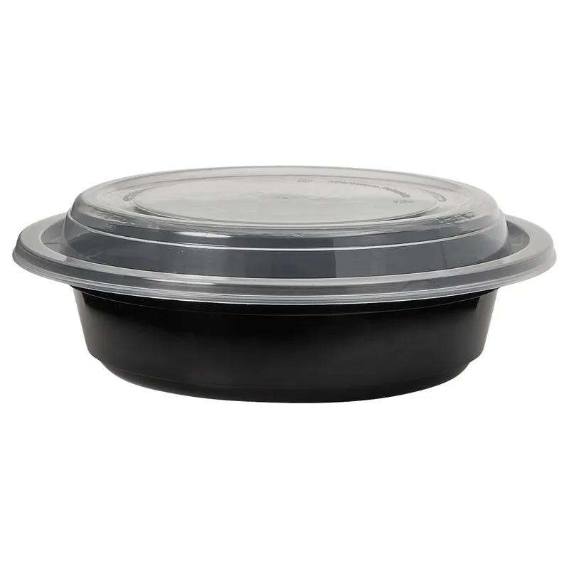 Victoria Bay Take-Out Container Base & Lid Combo 16 OZ Plastic Black Clear Round Microwave Safe 150/Case