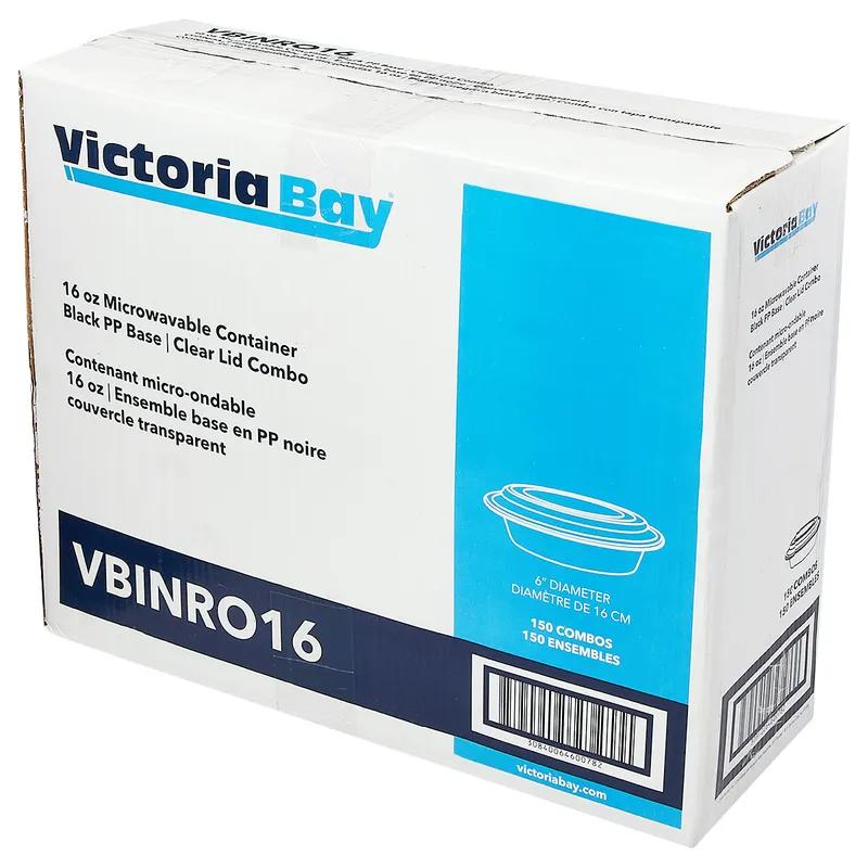 Victoria Bay Take-Out Container Base & Lid Combo 16 OZ Plastic Black Clear Round Microwave Safe 150/Case