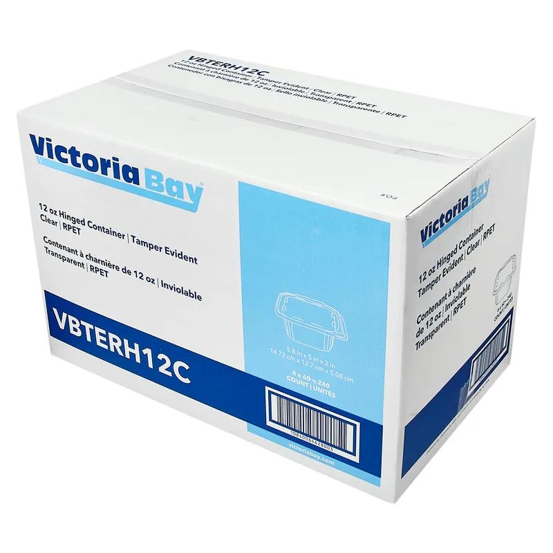Victoria Bay Deli Container Hinged 12 OZ RPET Clear Tamper-Evident 60 Count/Pack 4 Packs/Case 240 Count/Case
