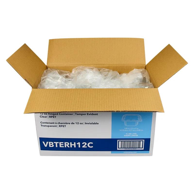 Victoria Bay Deli Container Hinged 12 OZ RPET Clear Tamper-Evident 60 Count/Pack 4 Packs/Case 240 Count/Case