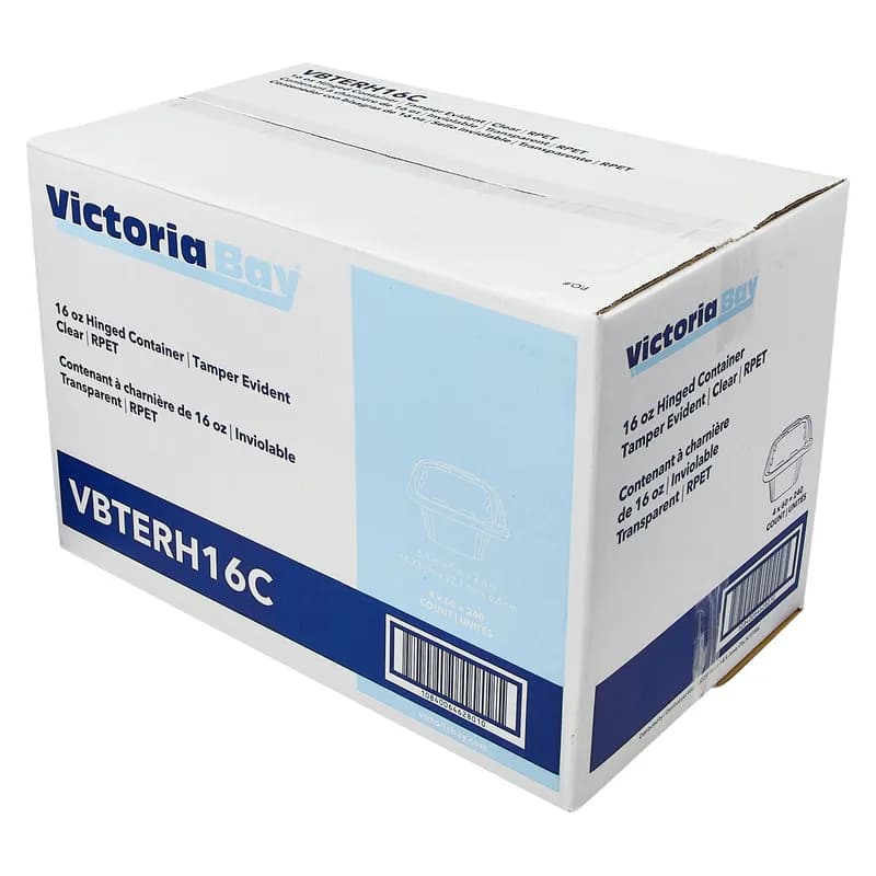 Victoria Bay Deli Container Hinged 16 OZ RPET Clear Tamper-Evident 60 Count/Pack 6 Packs/Case 240 Count/Case