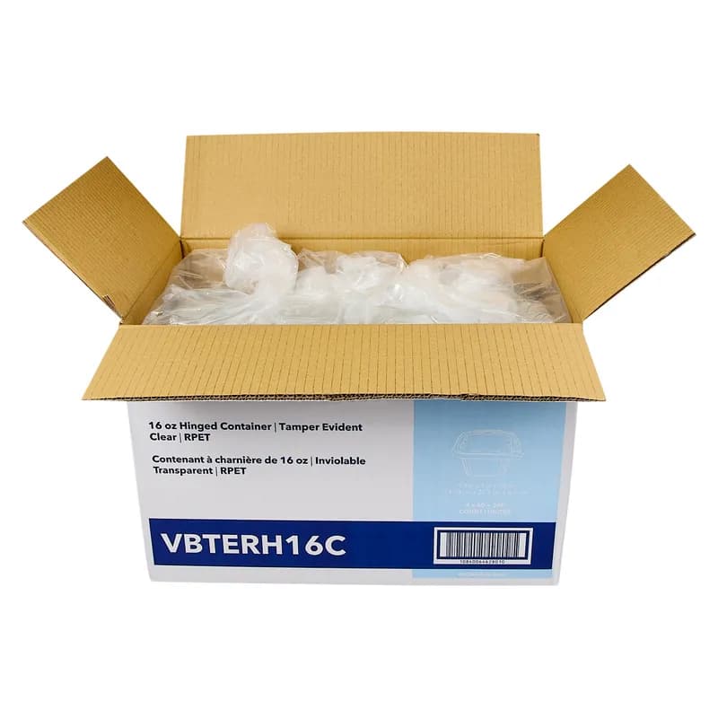 Victoria Bay Deli Container Hinged 16 OZ RPET Clear Tamper-Evident 60 Count/Pack 6 Packs/Case 240 Count/Case