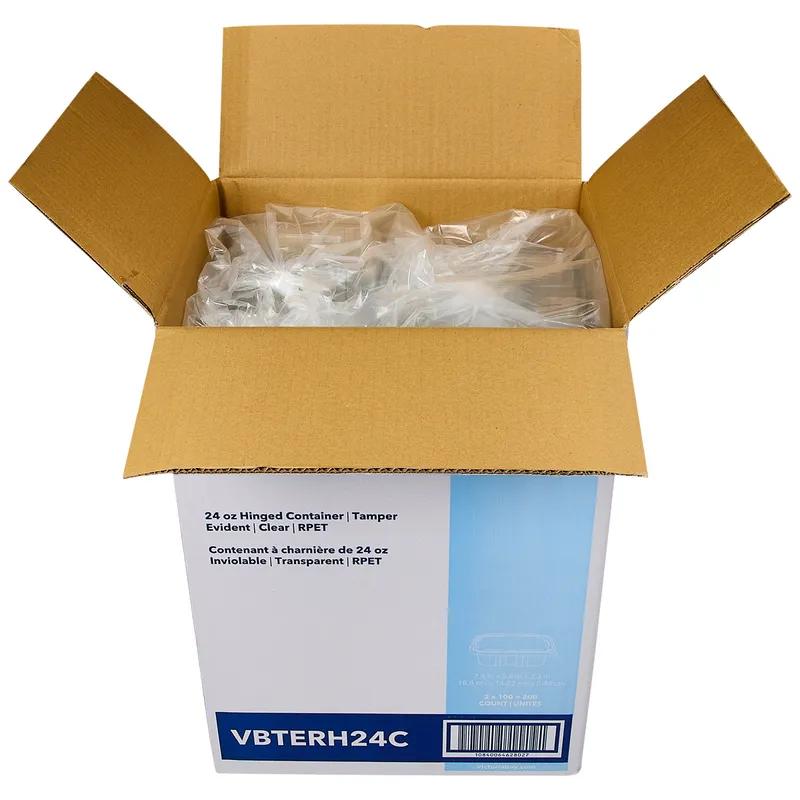 Victoria Bay Deli Container Hinged 24 OZ RPET Clear Tamper-Evident 100 Count/Pack 2 Packs/Case 200 Count/Case