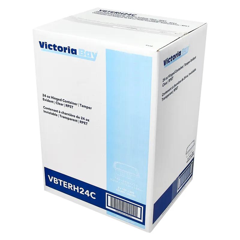 Victoria Bay Deli Container Hinged 24 OZ RPET Clear Tamper-Evident 100 Count/Pack 2 Packs/Case 200 Count/Case