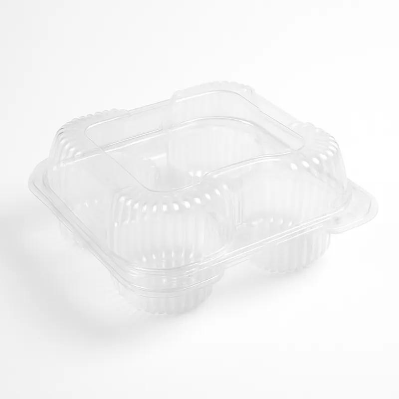 Muffin Hinged Container 4 Compartment RPET Clear 250/Case