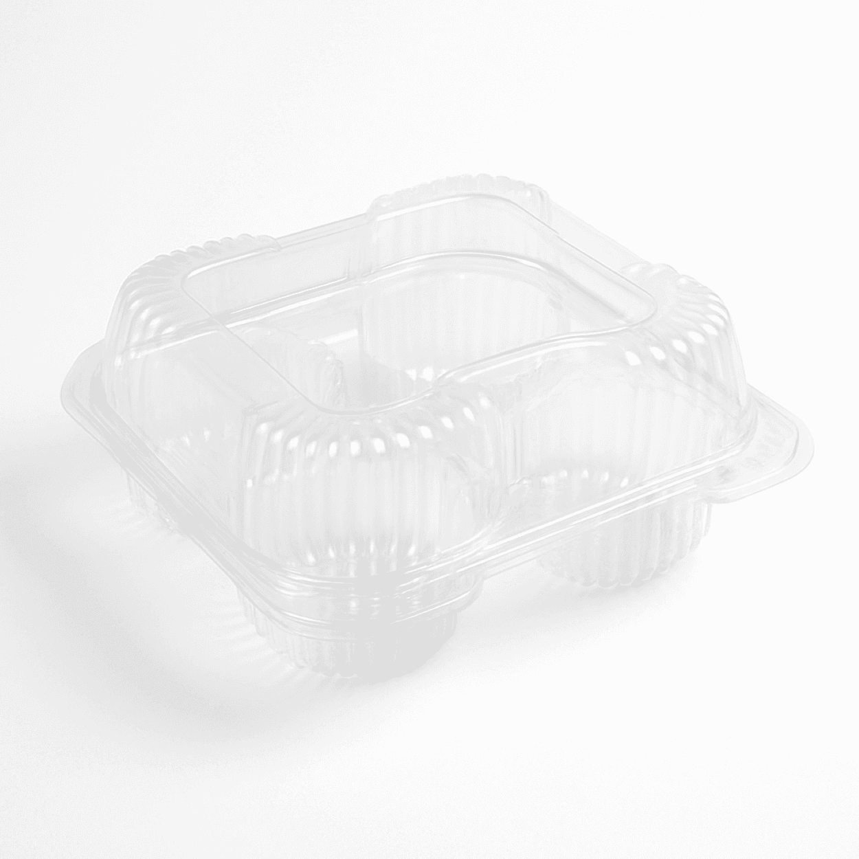Muffin Hinged Container 4 Compartment RPET Clear 250/Case