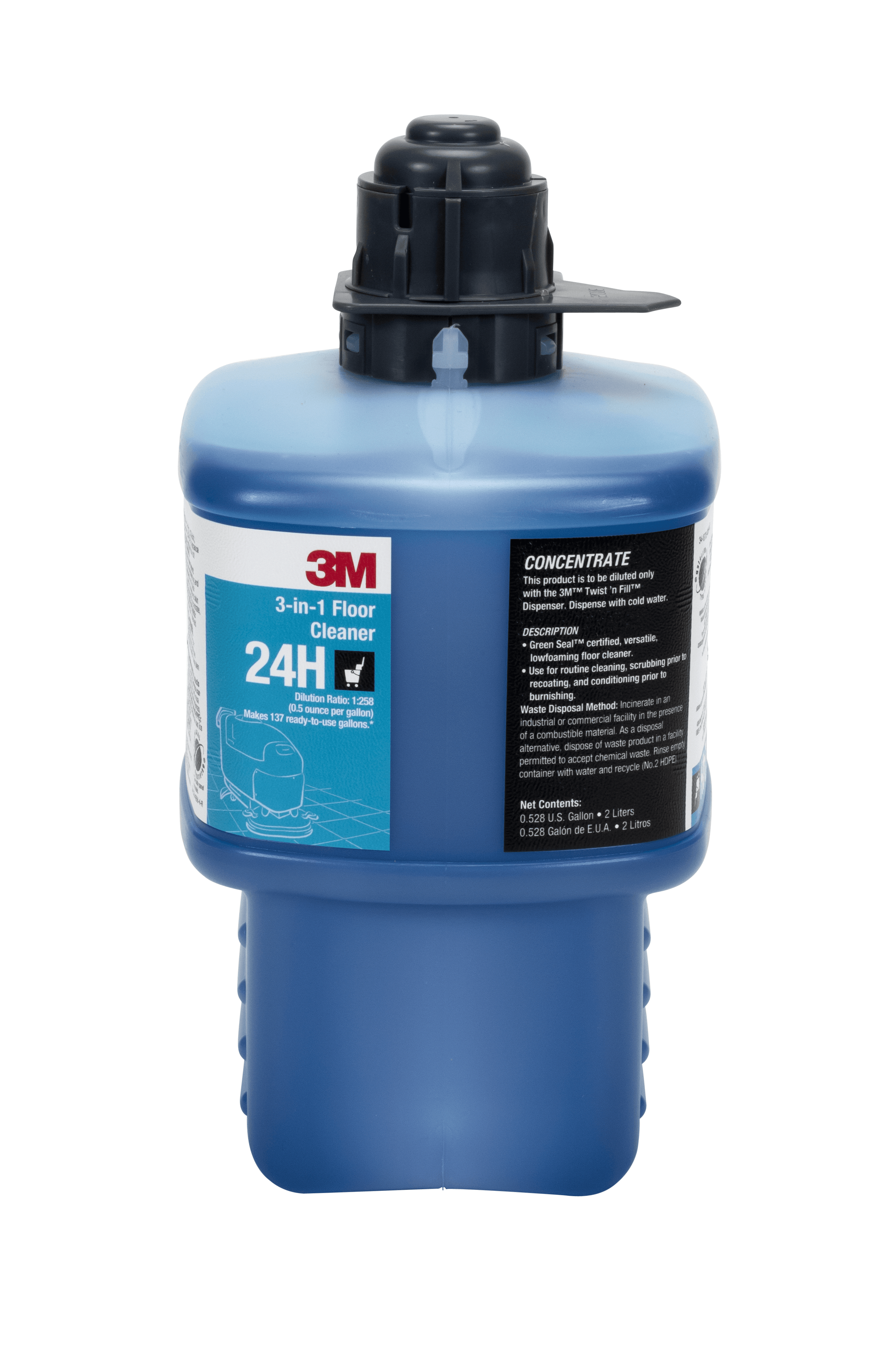 3M™ Twist 'n Fill™ 24H Floor Cleaner 2 L No Rinse Concentrate 3-in-1 With Black Cap 6 Count/Case 6 Count/Case