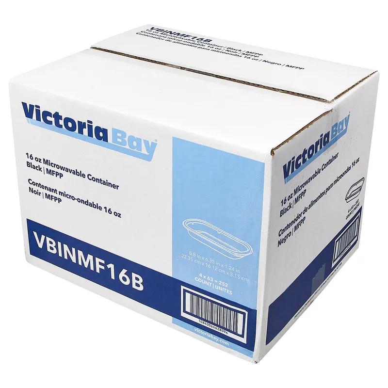 Victoria Bay Food Container 16 OZ MFPP Black Oblong Microwave Safe 63 Count/Pack 4 Packs/Case 252 Count/Case