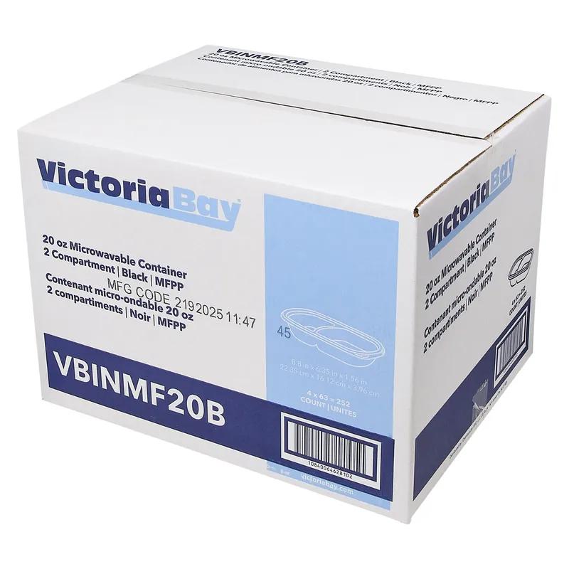 Victoria Bay Food Container 20 OZ 2 Compartment MFPP Black Oblong 63 Count/Pack 4 Packs/Case 252 Count/Case