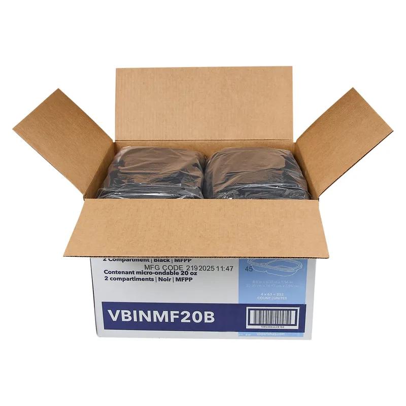 Victoria Bay Food Container 20 OZ 2 Compartment MFPP Black Oblong 63 Count/Pack 4 Packs/Case 252 Count/Case