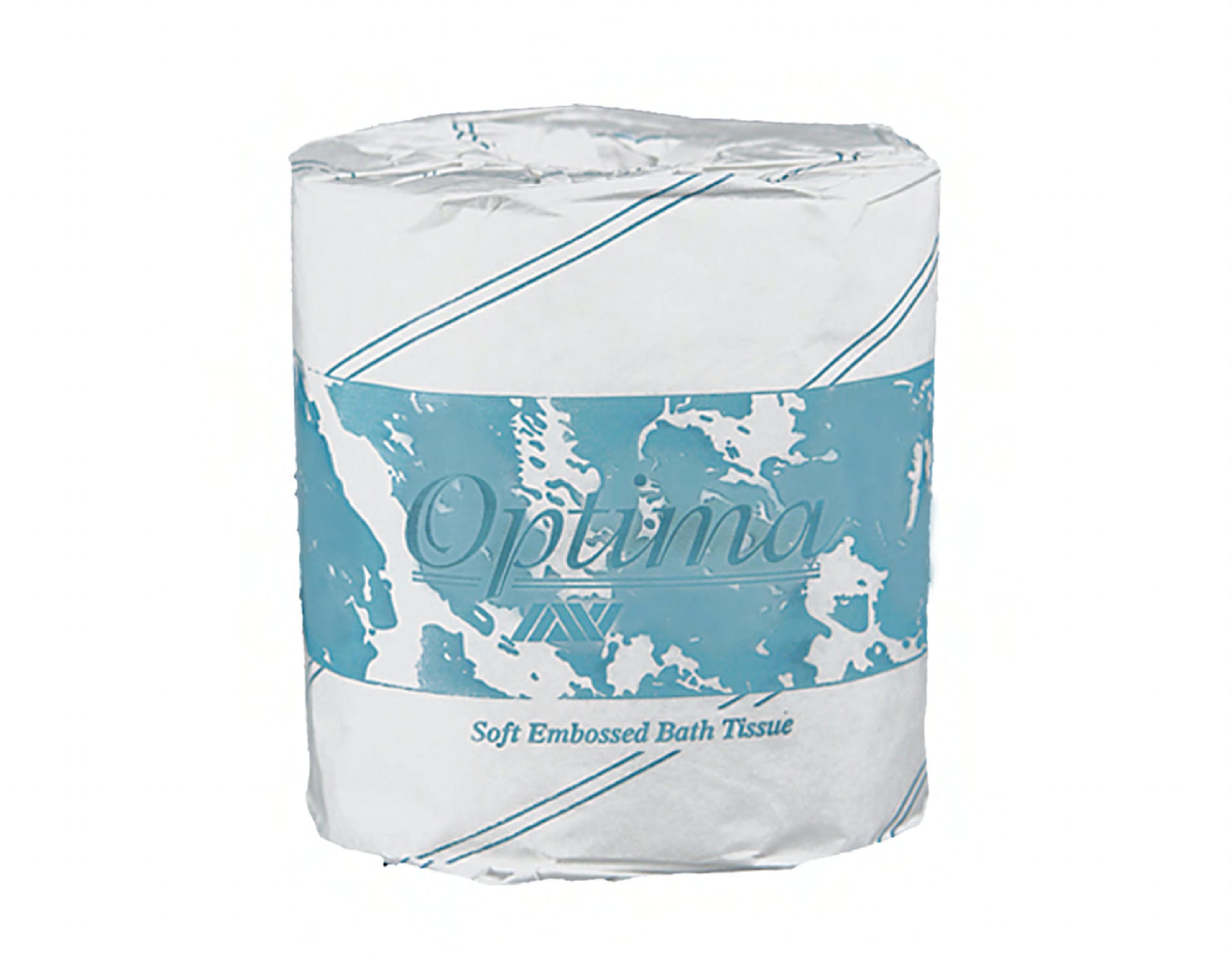 Optima Toilet Paper & Tissue Roll 4X3.4 IN 1PLY Embossed Standard 1000 Count/Roll 96 Rolls/Case