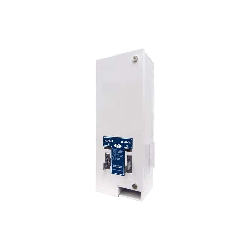 Dual No.1 Vendor Tampon & Pad Dispenser White Metal Pay-Quarter 1/Case