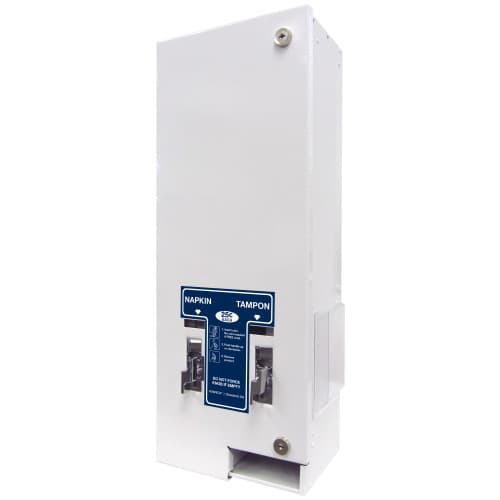 Dual No.1 Vendor Tampon & Pad Dispenser White Metal Pay-Quarter 1/Case